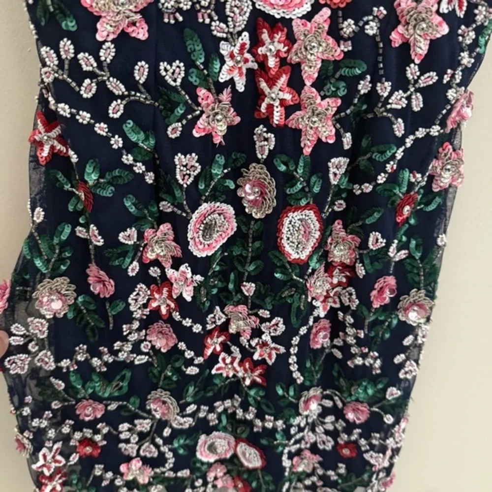 Primavera Couture Floral Embroidered Mini Dress - navy and Pink - Picture 13 of 14
